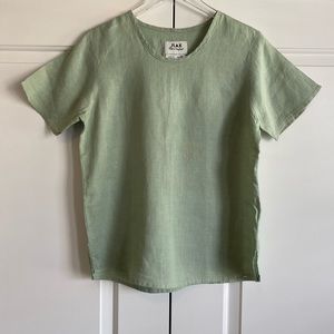 NWT FLAX 100% Linen Boxy Sage Green Top Tee Petite